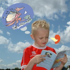Photo of boy with book and mental picture