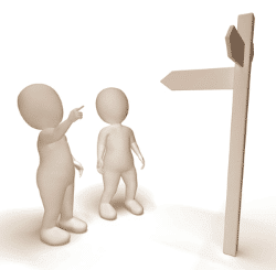 figures at sign post