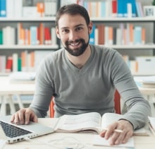 man in library